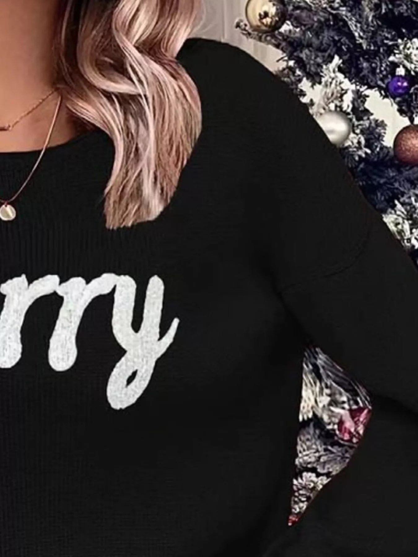 Festive Round Neck Christmas Sweater with Dropped Shoulders