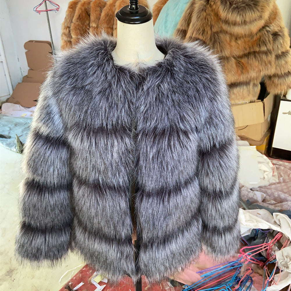 Women Faux Fur Coat Jacket Winter Warm Thick Fox Raccoon