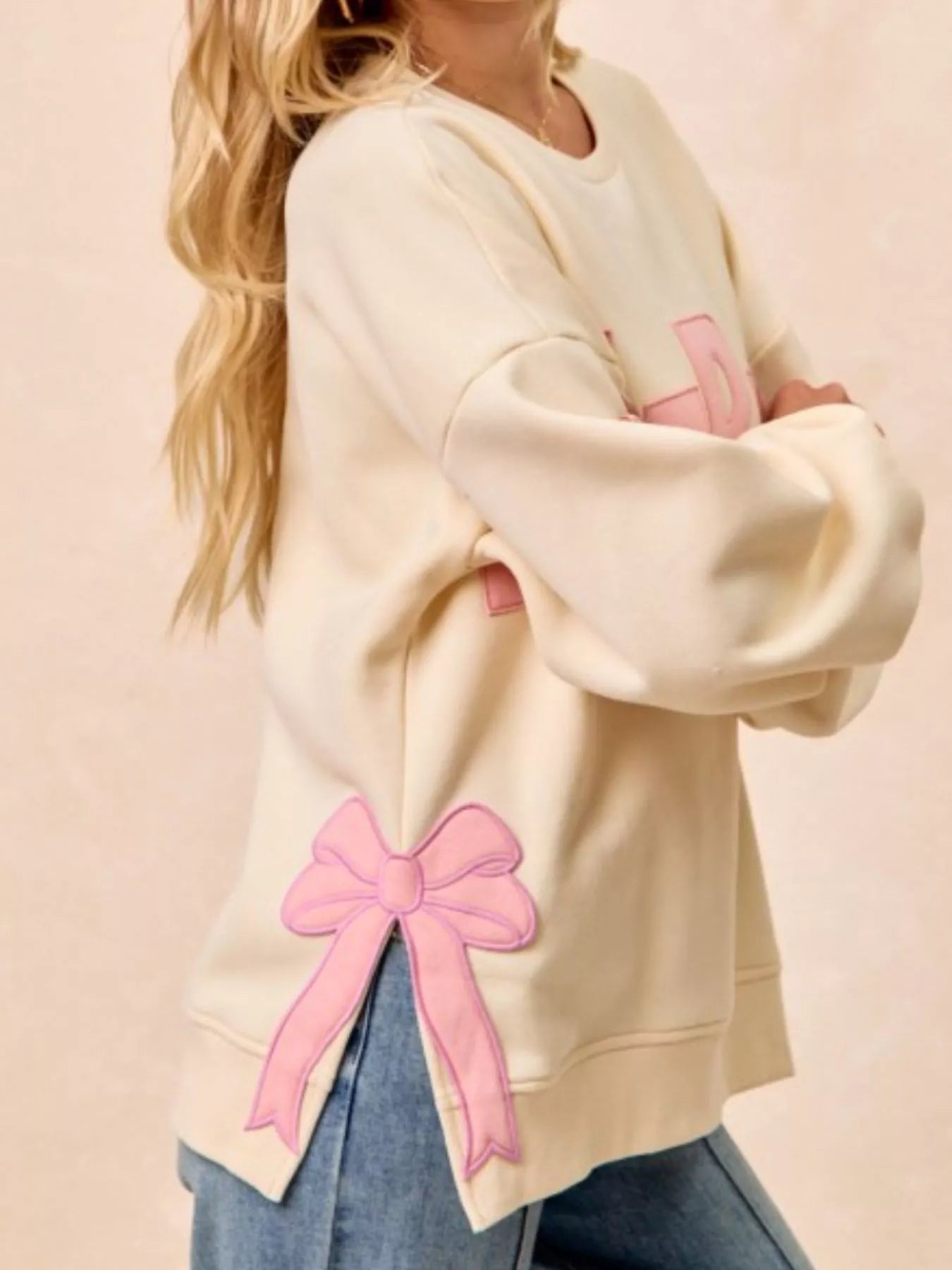 Festive Bow Slit Crew Neck Christmas Sweatshirt