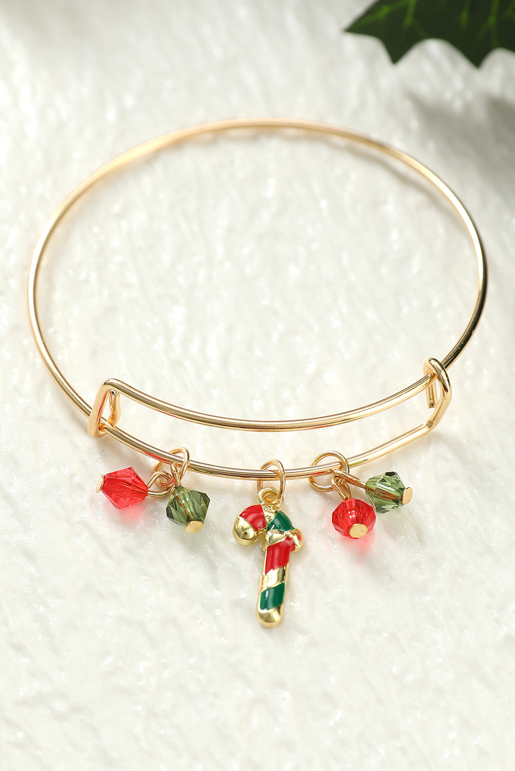 Gold Beaded Pendant Bracelet with Christmas Candy Cane Design