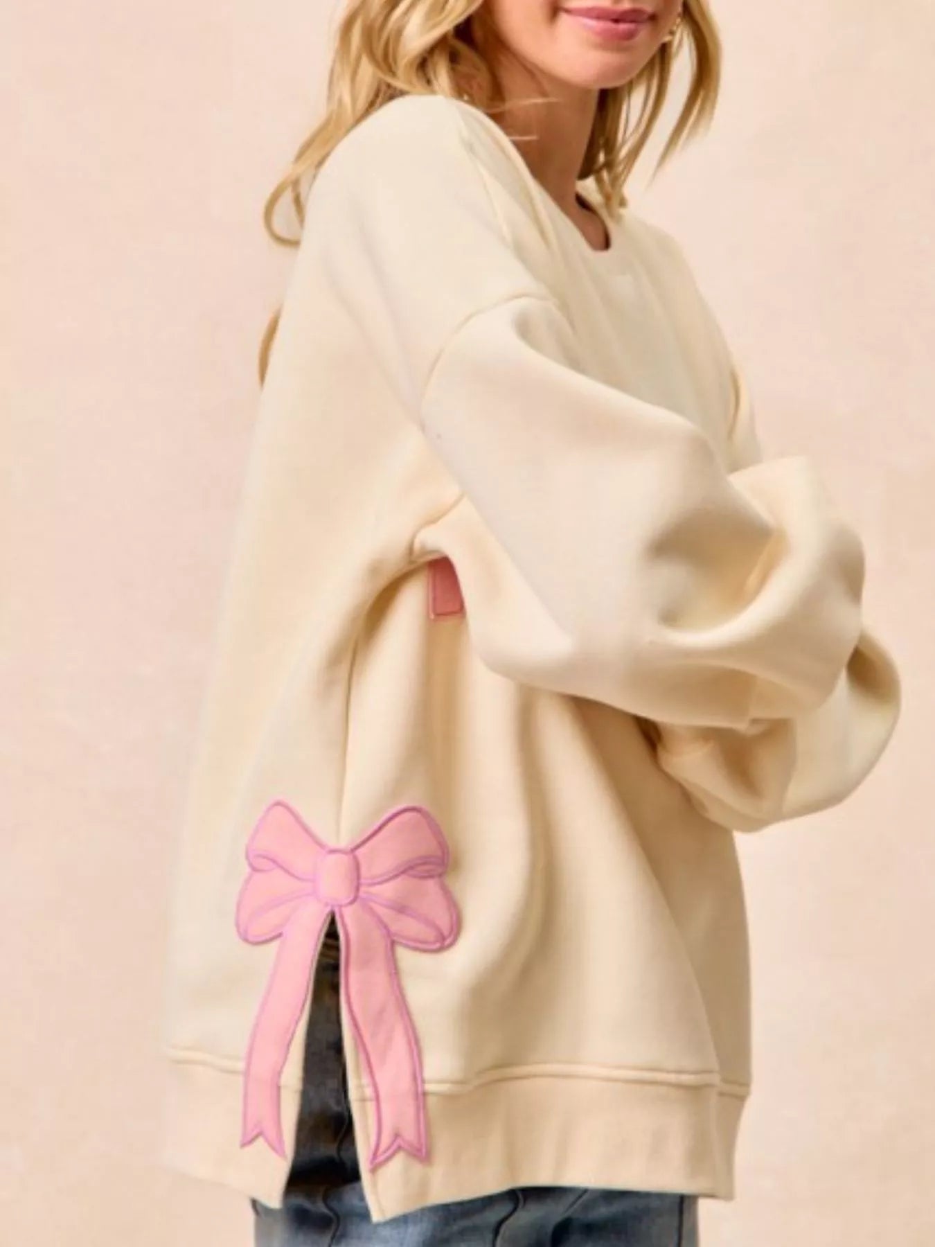 Festive Bow Slit Crew Neck Christmas Sweatshirt