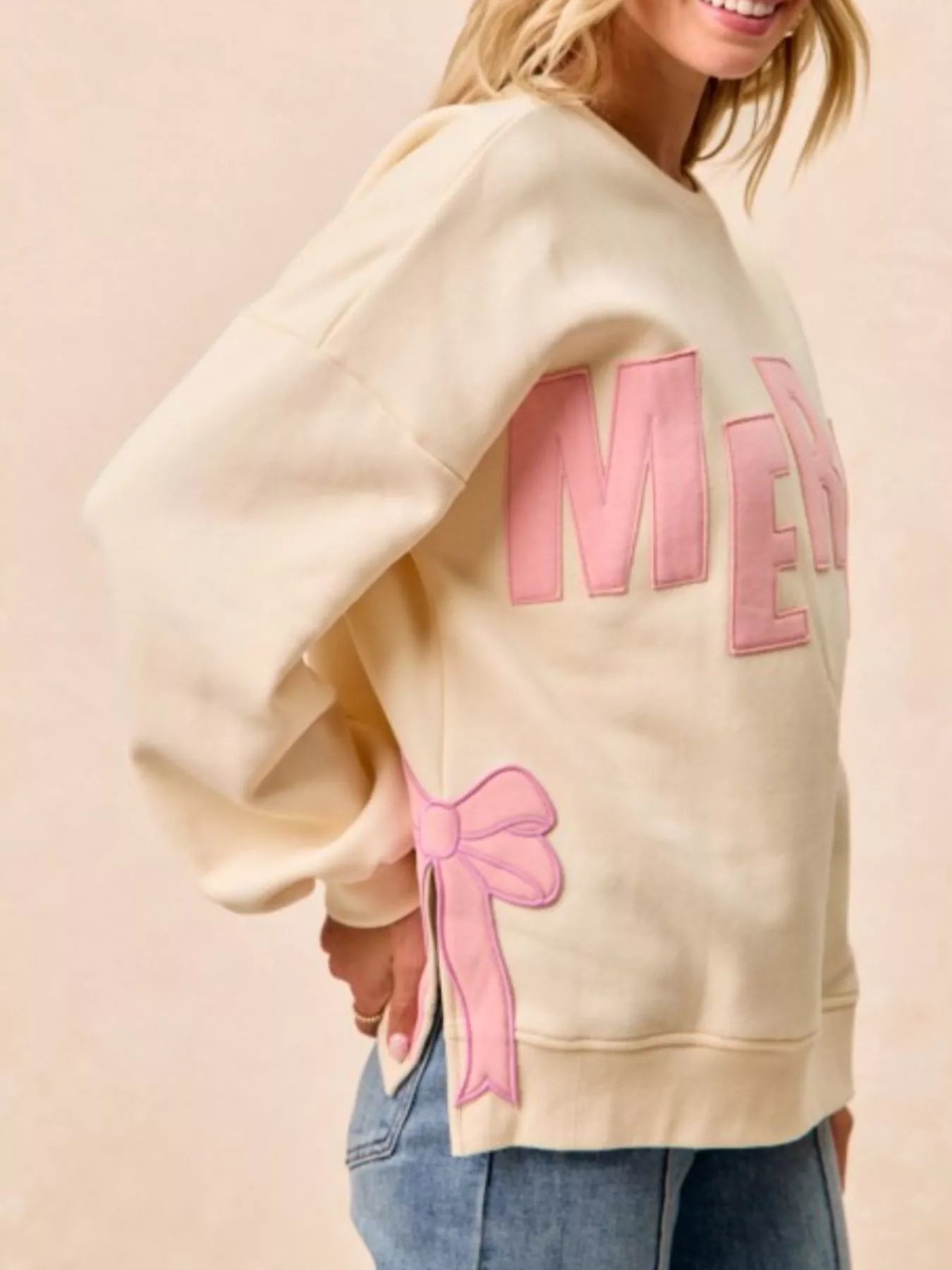 Festive Bow Slit Crew Neck Christmas Sweatshirt