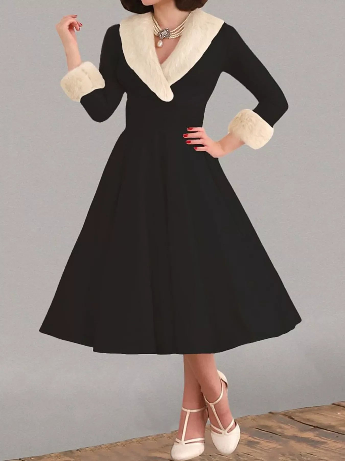 Bella's Festive Faux Fur Trim Holiday Dress