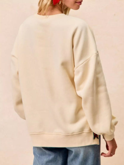 Festive Bow Slit Crew Neck Christmas Sweatshirt