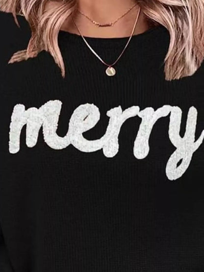 Festive Round Neck Christmas Sweater with Dropped Shoulders