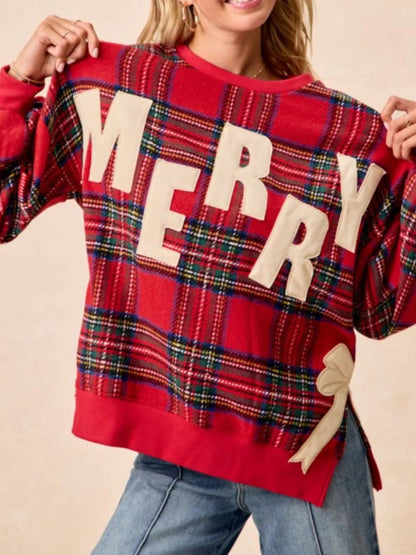 Festive Bow Slit Crew Neck Christmas Sweatshirt