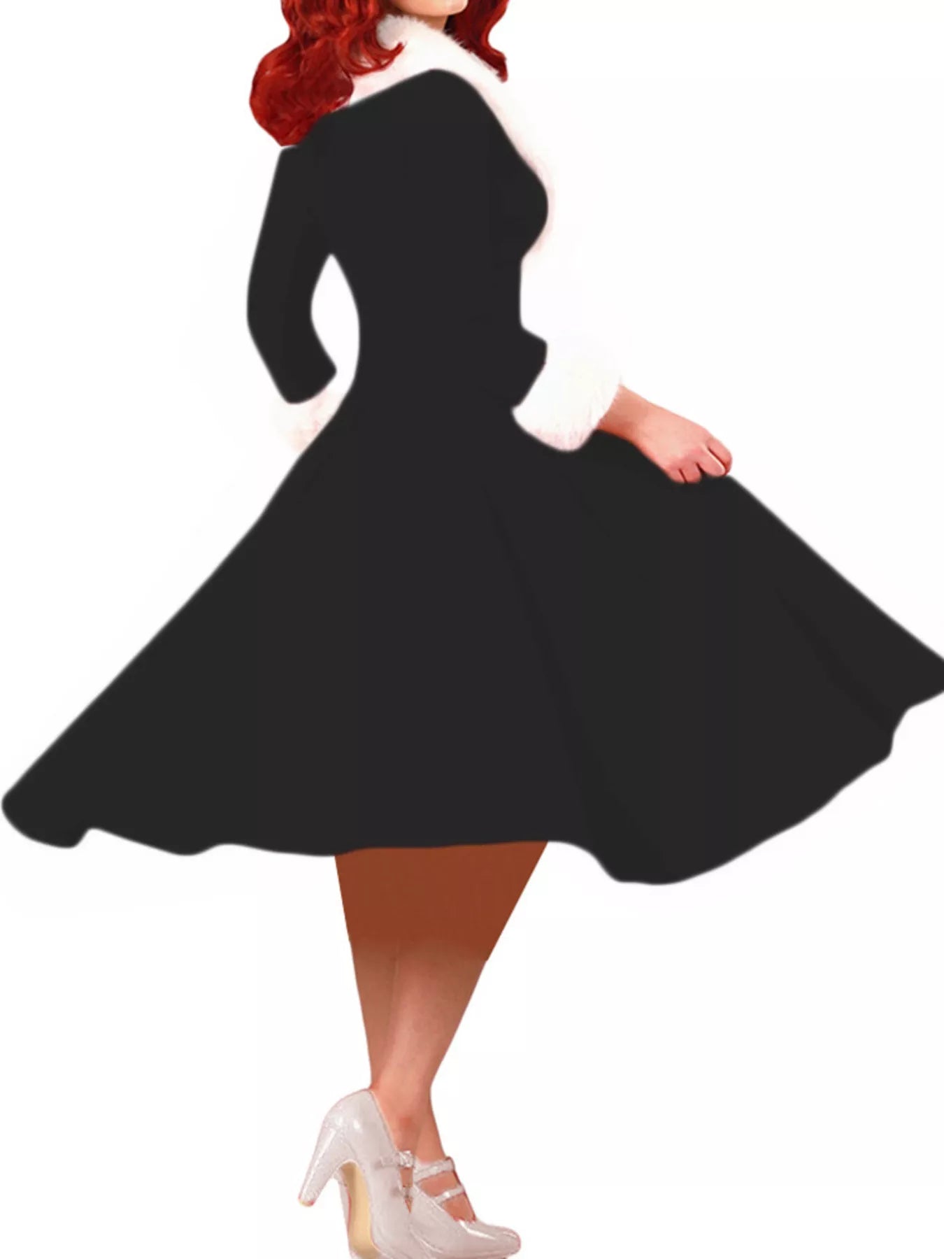 Bella's Festive Faux Fur Trim Holiday Dress