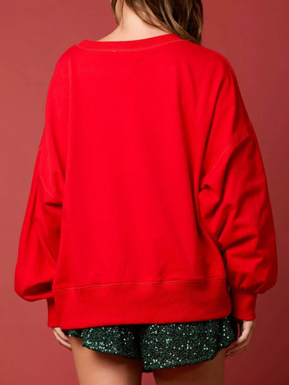 Round Neck Sweatshirt with Christmas Sequin Bow