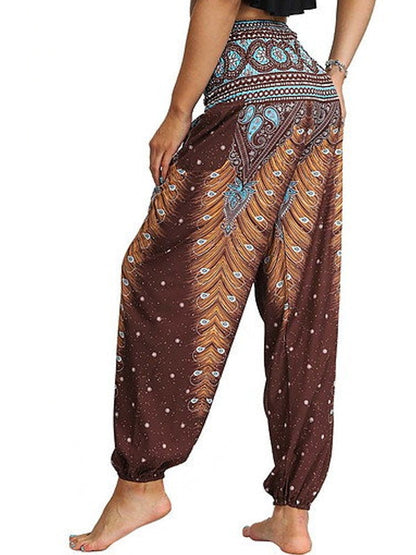 Floral Print Wide Leg Trousers for Women - Loose Fit Yoga Pants