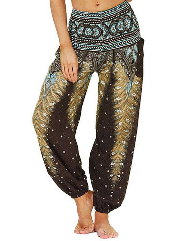 Floral Print Wide Leg Trousers for Women - Loose Fit Yoga Pants