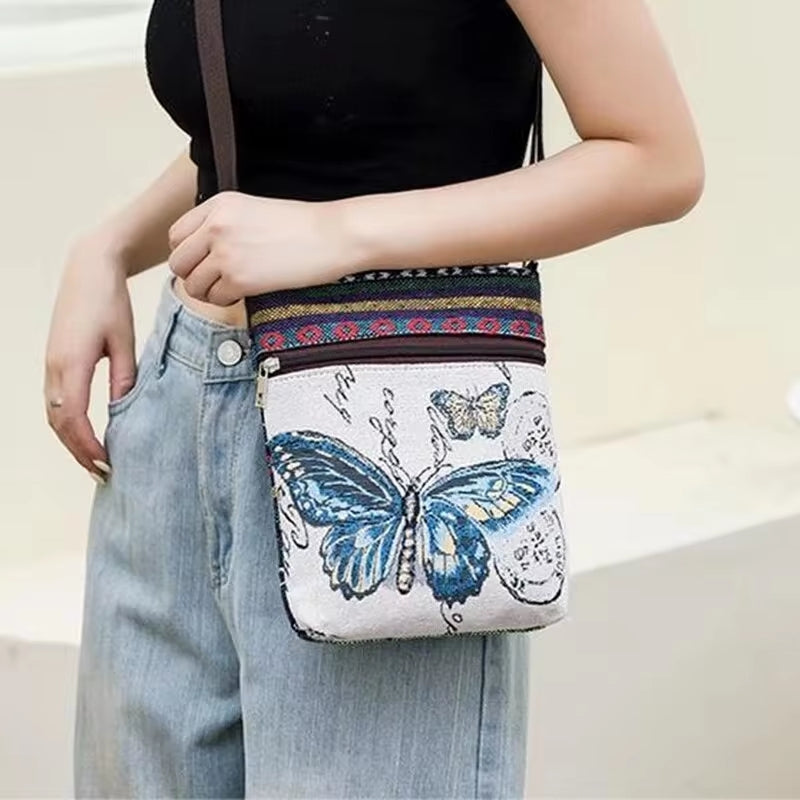 Vintage-Inspired Ethnic Print Mini Canvas Bag