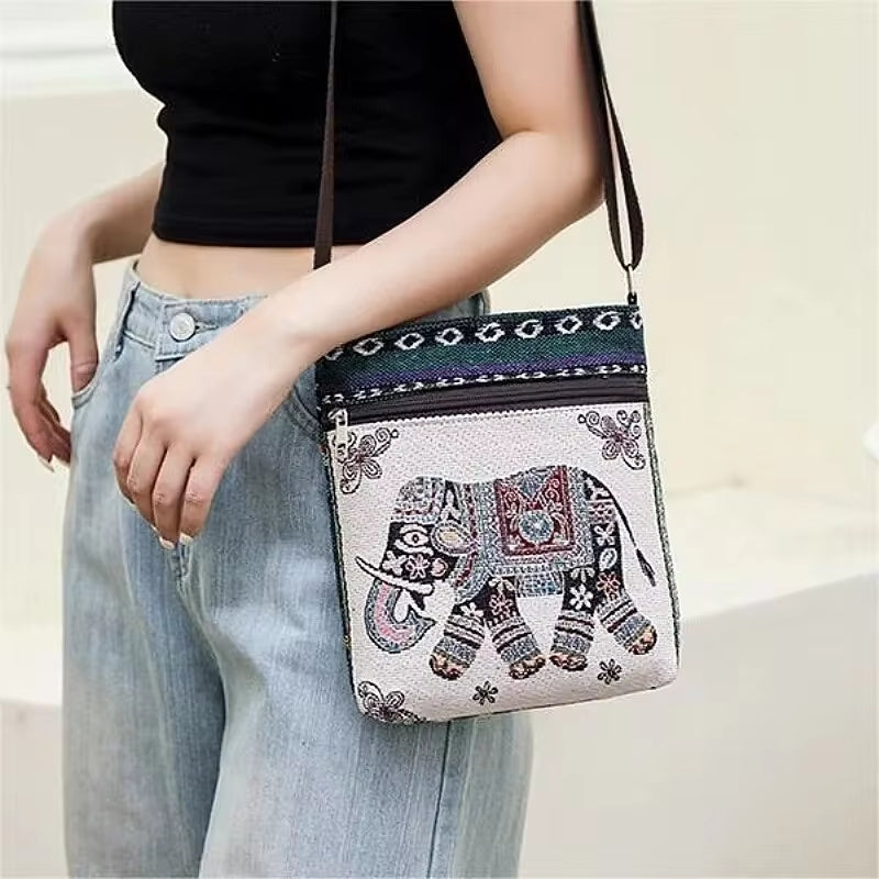 Vintage-Inspired Ethnic Print Mini Canvas Bag