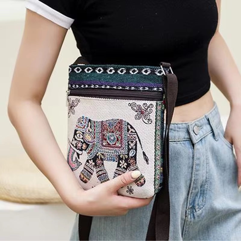 Vintage-Inspired Ethnic Print Mini Canvas Bag