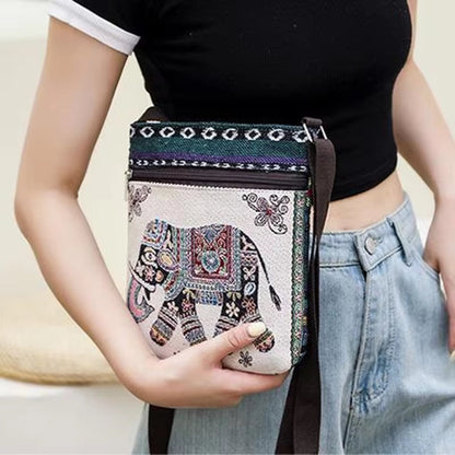 Vintage-Inspired Ethnic Print Mini Canvas Bag