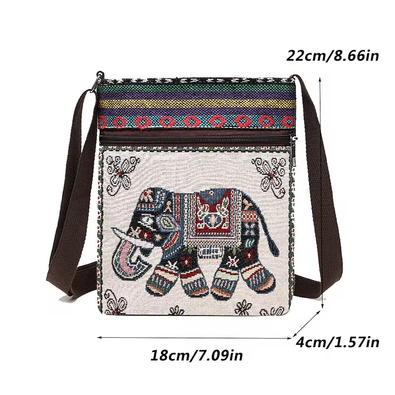 Vintage-Inspired Ethnic Print Mini Canvas Bag