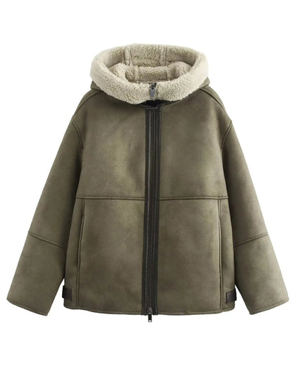 Women Zip Padded Plush Jacket Women Outerwear Winter Coat