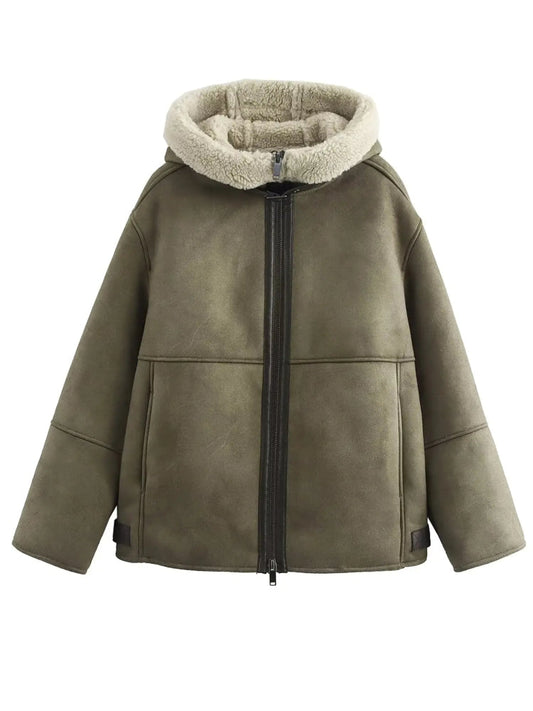 Women Zip Padded Plush Jacket Women Outerwear Winter Coat