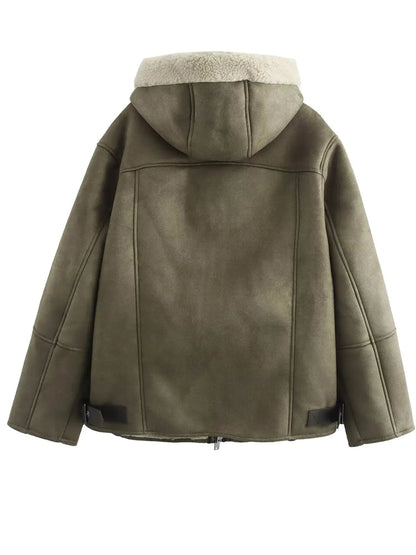 Women Zip Padded Plush Jacket Women Outerwear Winter Coat