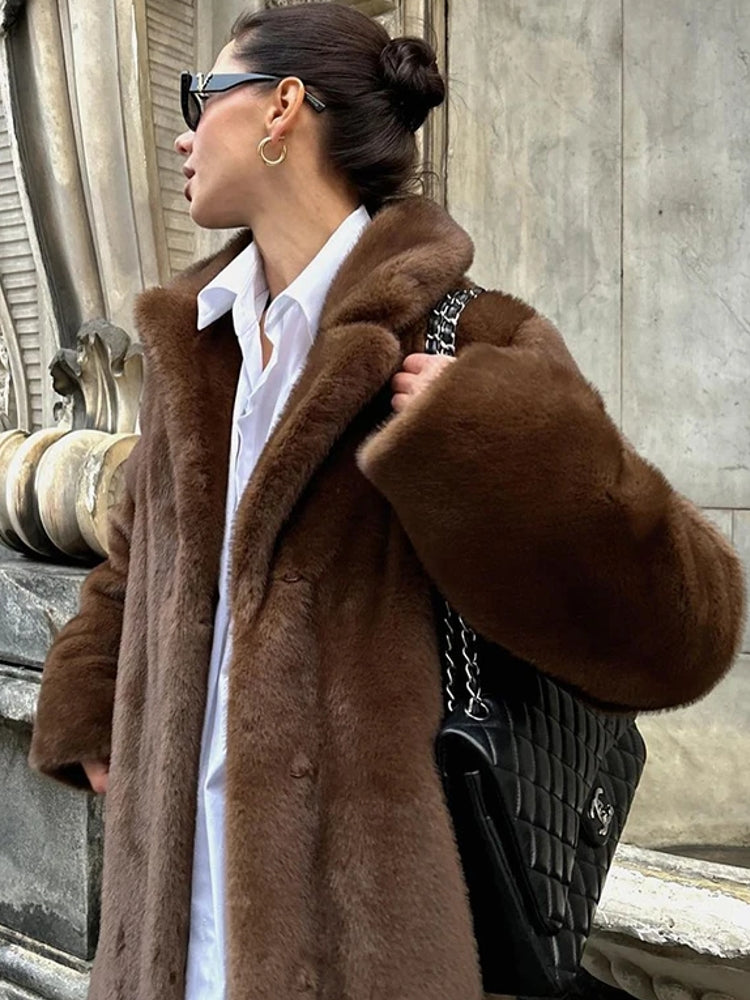 Winter Luxury Faux Mink Fur Warm Overcoat