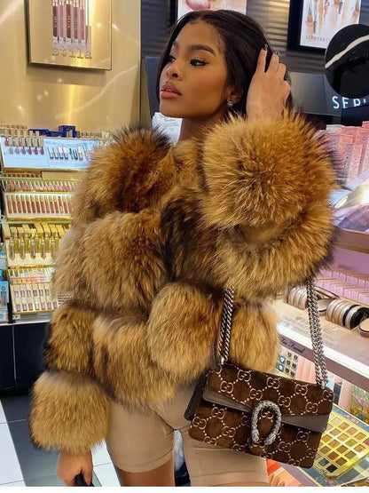 Women Faux Fur Coat Jacket Winter Warm Thick Fox Raccoon