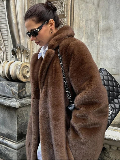 Winter Luxury Faux Mink Fur Warm Overcoat
