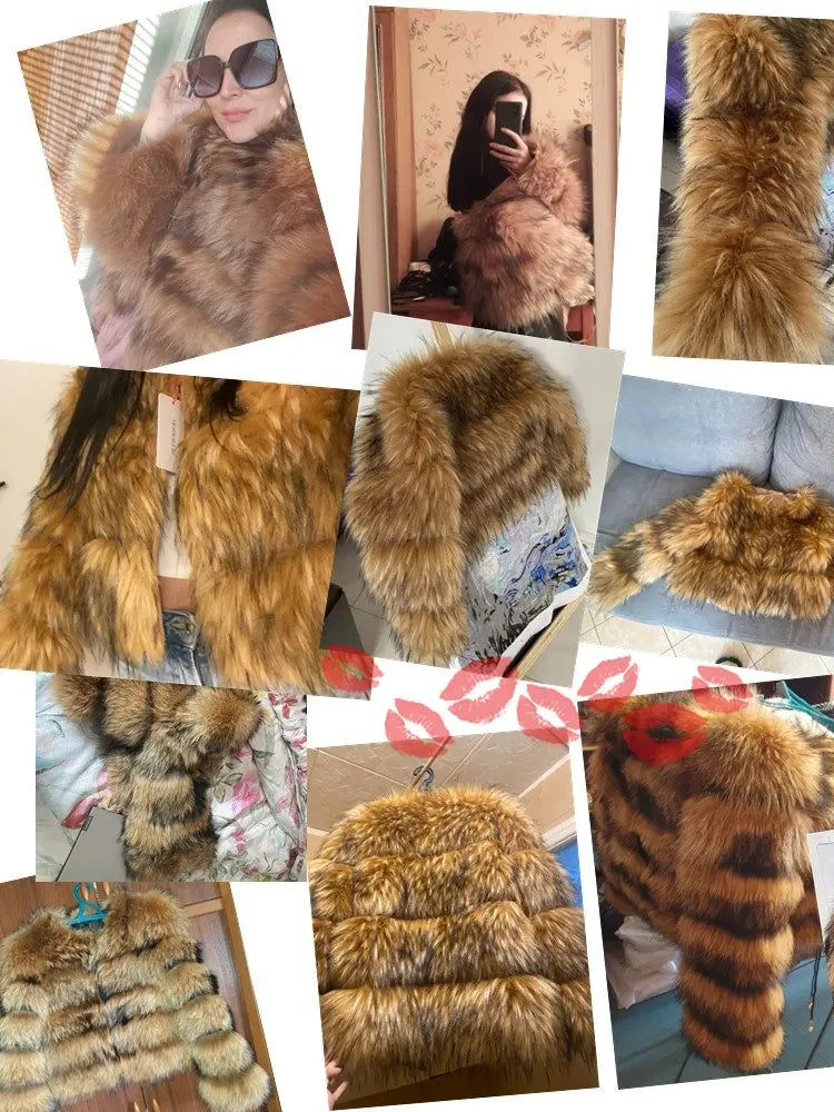 Women Faux Fur Coat Jacket Winter Warm Thick Fox Raccoon