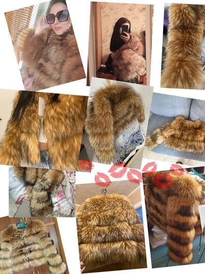 Women Faux Fur Coat Jacket Winter Warm Thick Fox Raccoon