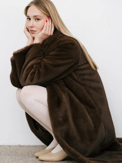 Winter Luxury Faux Mink Fur Warm Overcoat