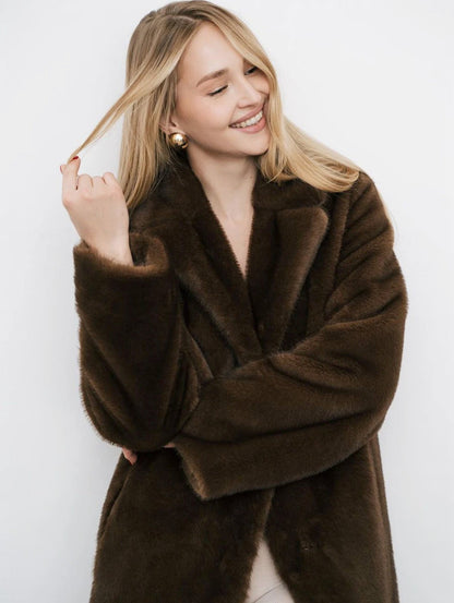 Winter Luxury Faux Mink Fur Warm Overcoat