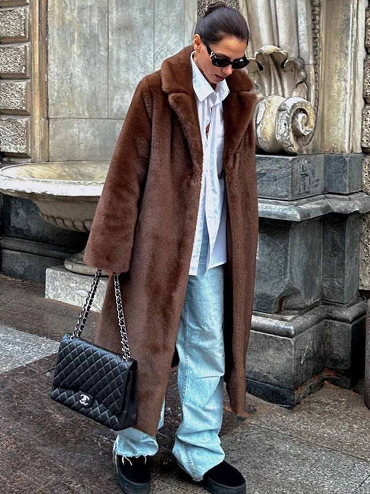 Winter Luxury Faux Mink Fur Warm Overcoat