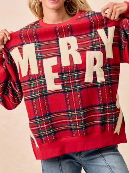 Festive Bow Slit Crew Neck Christmas Sweatshirt