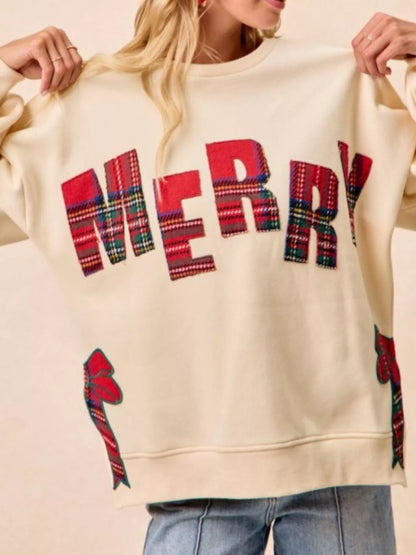 Festive Bow Slit Crew Neck Christmas Sweatshirt