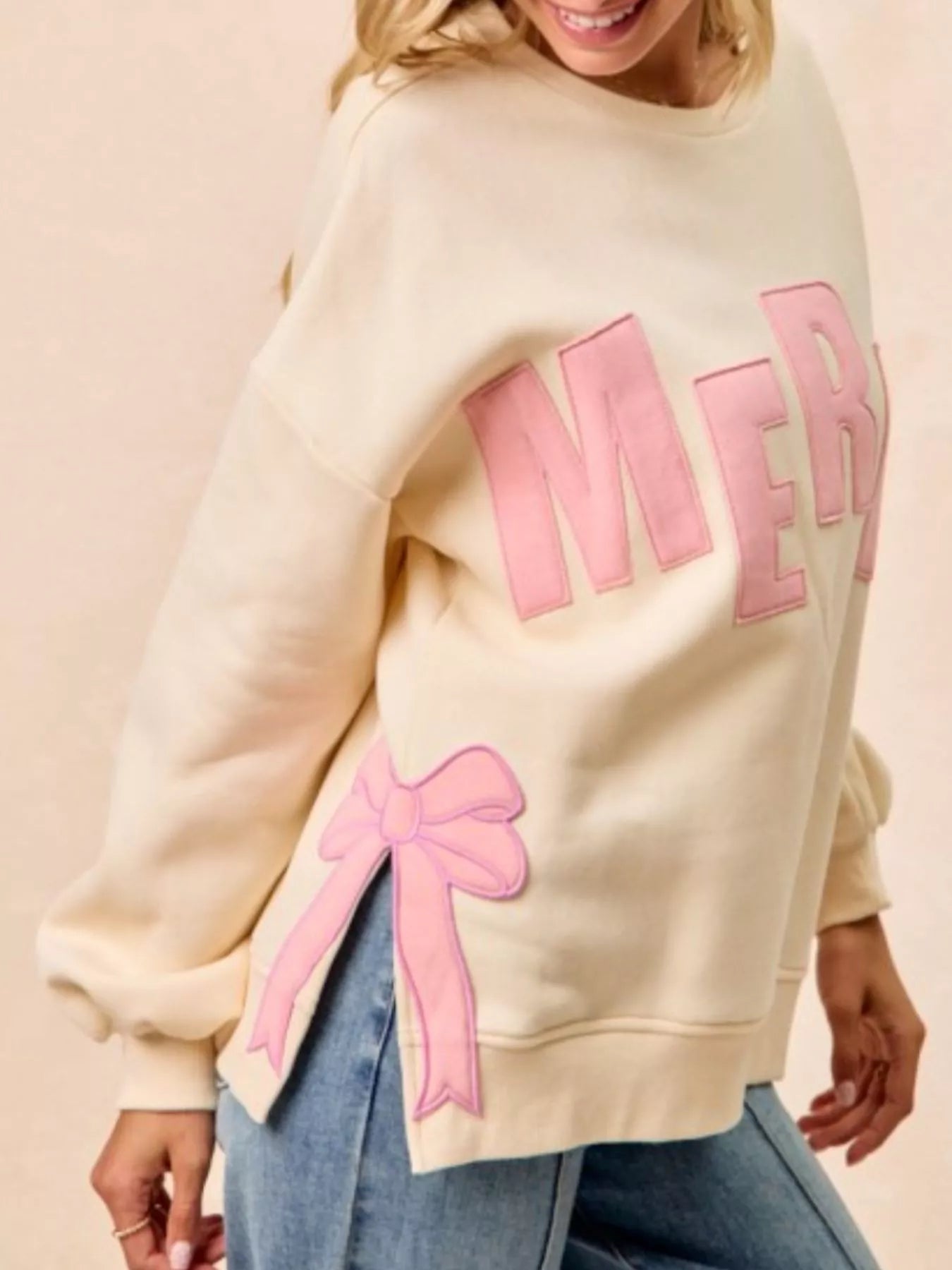 Festive Bow Slit Crew Neck Christmas Sweatshirt