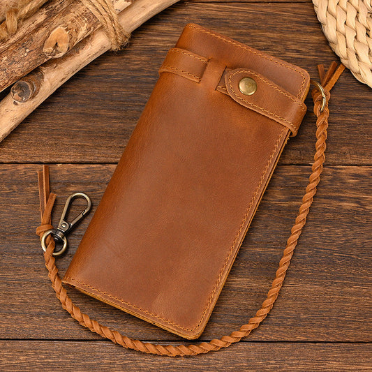 Chic Leather Long Wallet Featuring Braided Strap