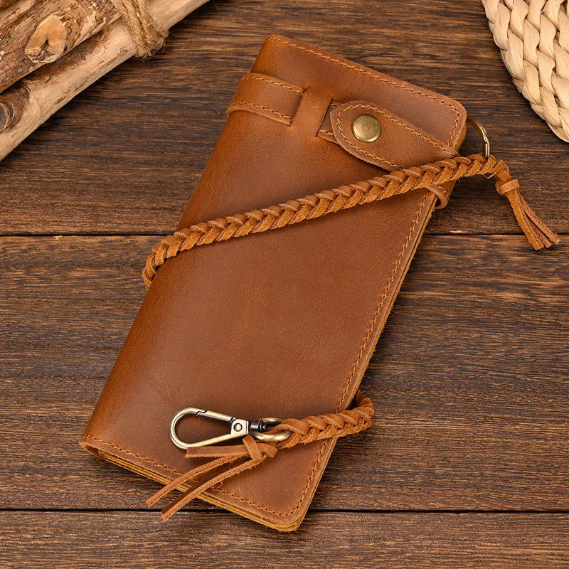 Chic Leather Long Wallet Featuring Braided Strap