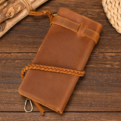 Chic Leather Long Wallet Featuring Braided Strap