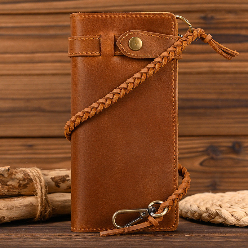 Chic Leather Long Wallet Featuring Braided Strap