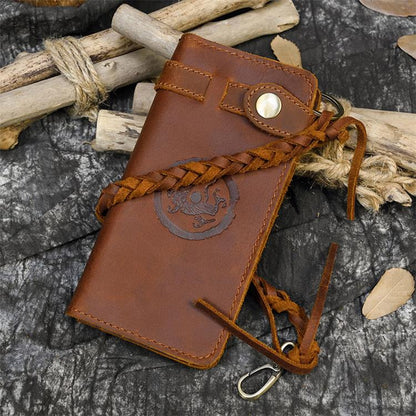 Chic Leather Long Wallet Featuring Braided Strap