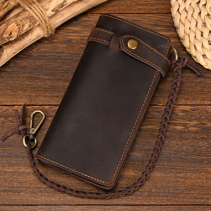 Chic Leather Long Wallet Featuring Braided Strap