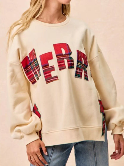 Festive Bow Slit Crew Neck Christmas Sweatshirt