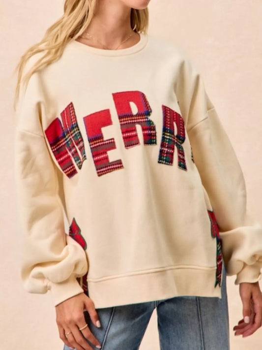 Festive Bow Slit Crew Neck Christmas Sweatshirt