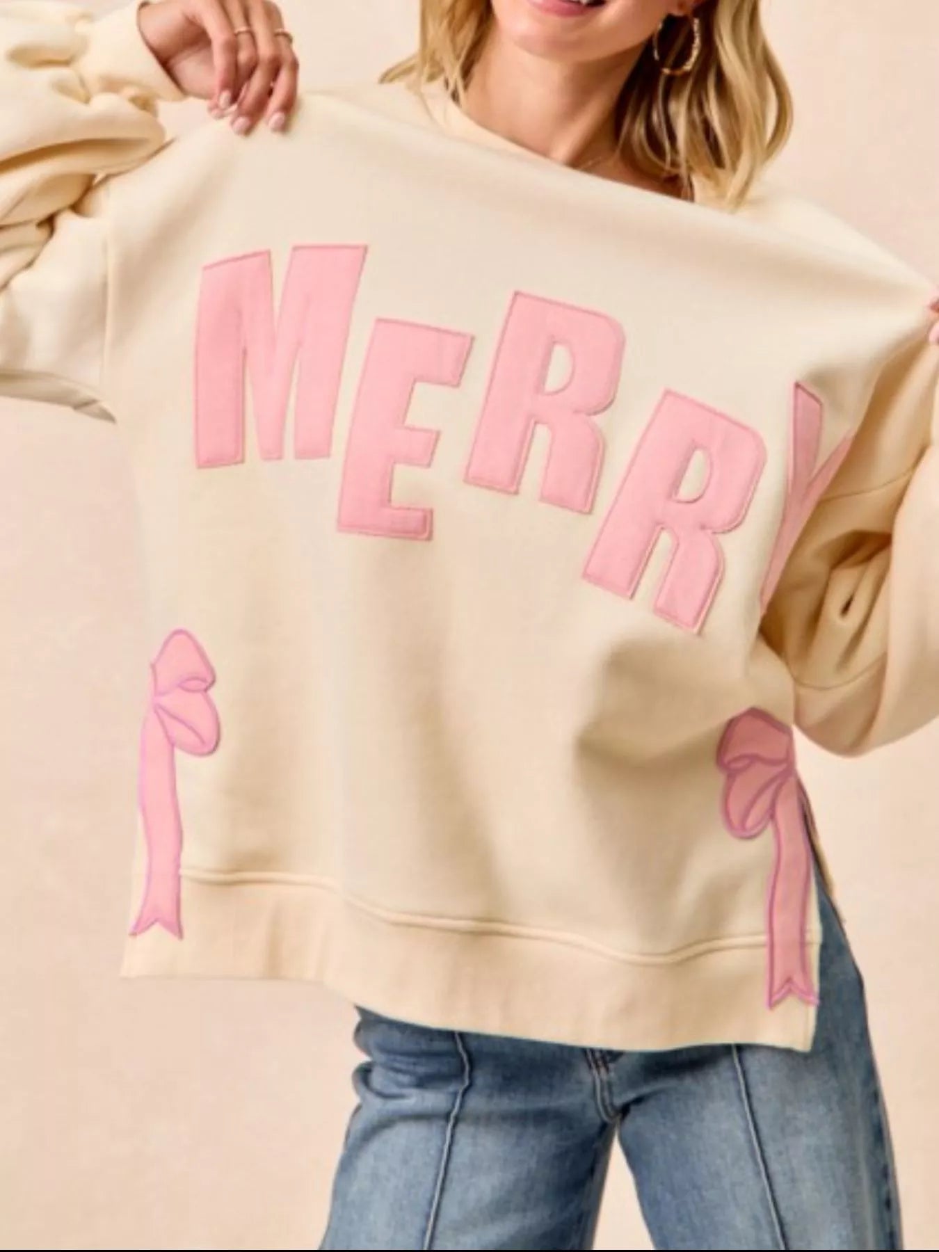 Festive Bow Slit Crew Neck Christmas Sweatshirt
