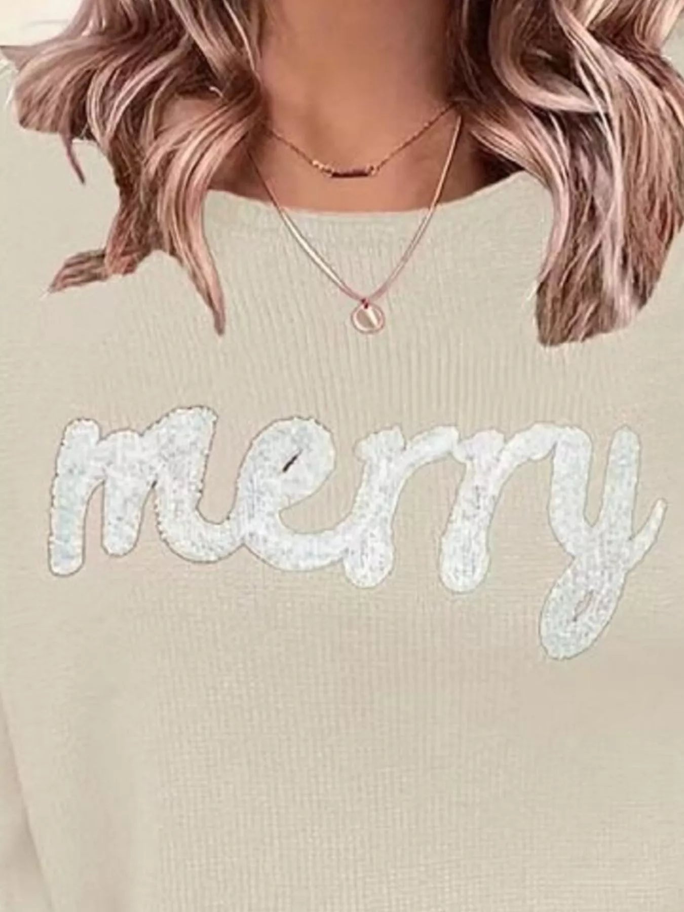 Festive Round Neck Christmas Sweater with Dropped Shoulders