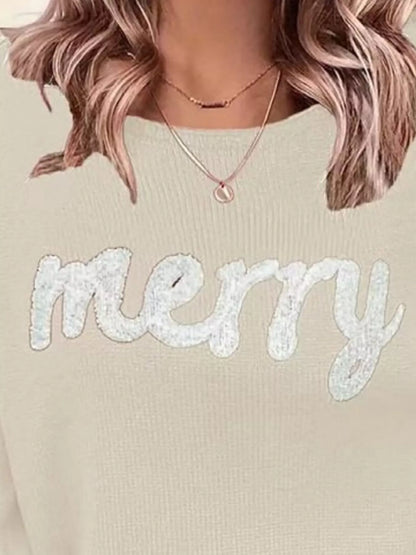 Festive Round Neck Christmas Sweater with Dropped Shoulders