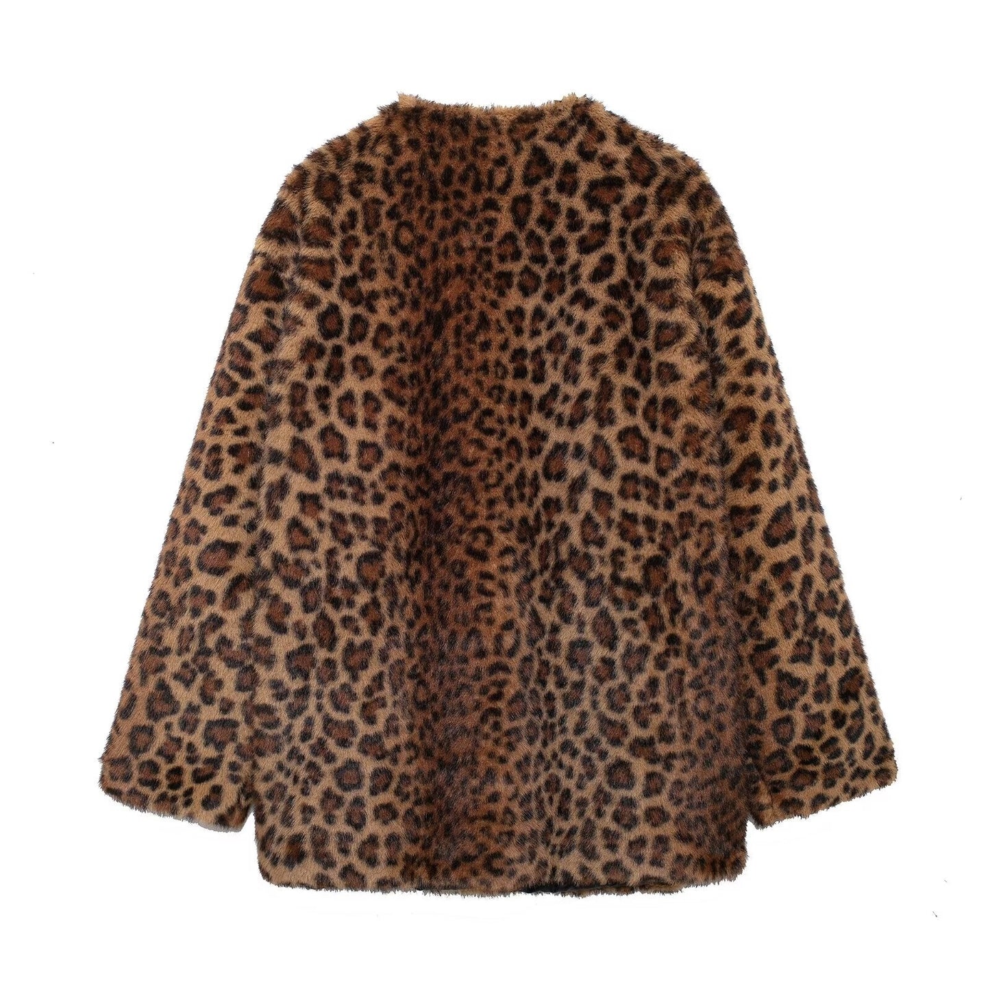 Leopard Print Long Jacket Women Faux Fur Winter Coat