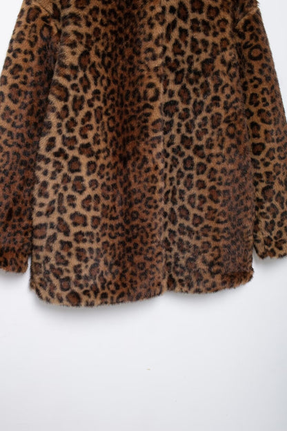 Leopard Print Long Jacket Women Faux Fur Winter Coat