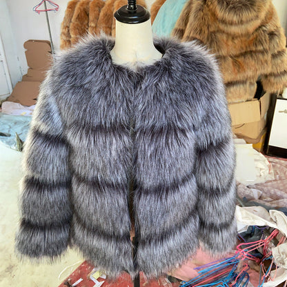Women Faux Fur Coat Jacket Winter Warm Thick Fox Raccoon