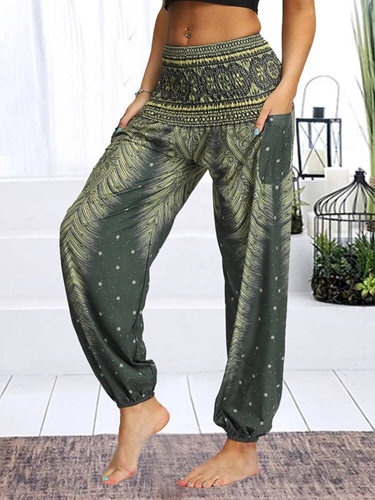 Floral Print Wide Leg Trousers for Women - Loose Fit Yoga Pants