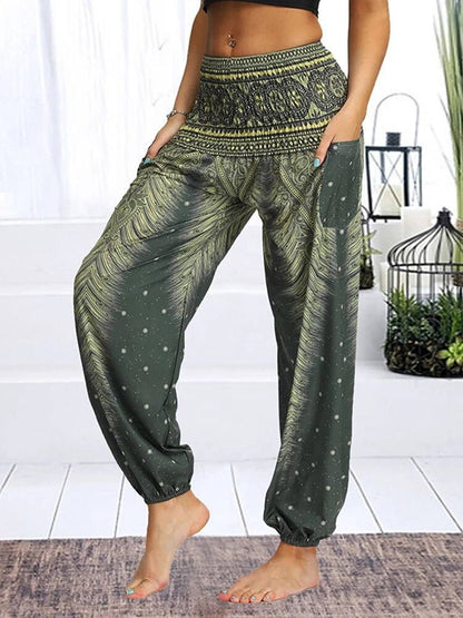 Floral Print Wide Leg Trousers for Women - Loose Fit Yoga Pants