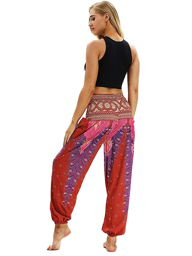 Floral Print Wide Leg Trousers for Women - Loose Fit Yoga Pants